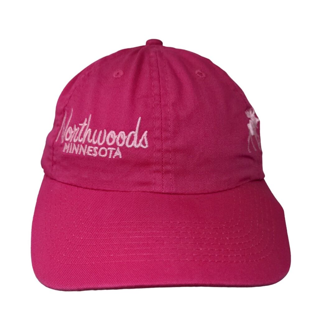 Perrin Women's Strapback Hat Pink Embroidered Northwoods Minnesota Logo Cotton